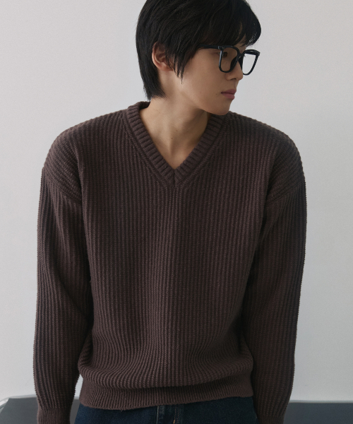 NODU（ノードユー）の「Vネックワッフルエッセンシャルニット[ブラウン]（ニット/セーター・メンズ・その他・MEDIUM/LARGE）」の2枚目の写真