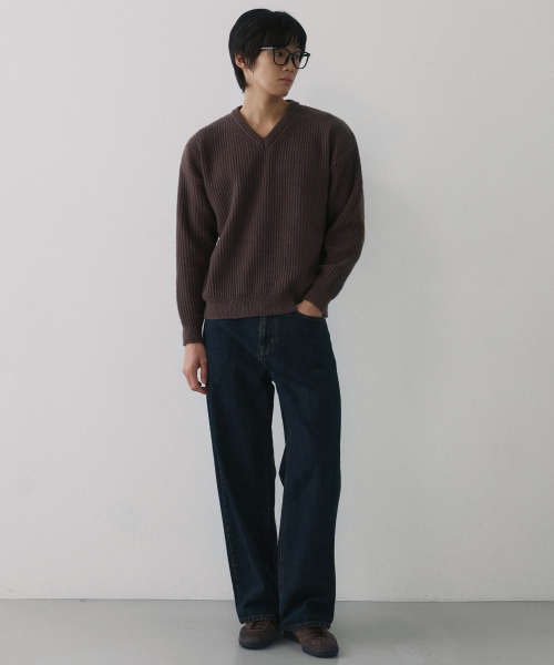 NODU（ノードユー）の「Vネックワッフルエッセンシャルニット[ブラウン]（ニット/セーター・メンズ・その他・MEDIUM/LARGE）」の4枚目の写真