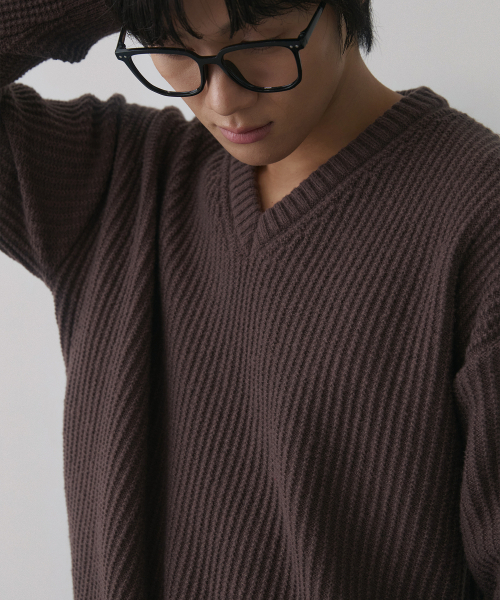 NODU（ノードユー）の「Vネックワッフルエッセンシャルニット[ブラウン]（ニット/セーター・メンズ・その他・MEDIUM/LARGE）」の5枚目の写真