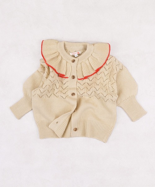 MARKEY'S(マーキーズ)の「フリルカラーニットカーディガン(カーディガン/ボレロ・キッズ・ブルー/オフホワイト/ピンク/ライトグリーン・S/M/L/LL)」の2枚目の写真