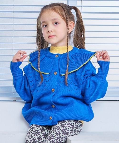 MARKEY'S(マーキーズ)の「フリルカラーニットカーディガン(カーディガン/ボレロ・キッズ・ブルー/オフホワイト/ピンク/ライトグリーン・S/M/L/LL)」の3枚目の写真