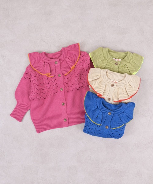 MARKEY'S(マーキーズ)の「フリルカラーニットカーディガン(カーディガン/ボレロ・キッズ・ブルー/オフホワイト/ピンク/ライトグリーン・S/M/L/LL)」の12枚目の写真