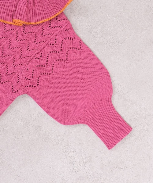 MARKEY'S(マーキーズ)の「フリルカラーニットカーディガン(カーディガン/ボレロ・キッズ・ブルー/オフホワイト/ピンク/ライトグリーン・S/M/L/LL)」の7枚目の写真