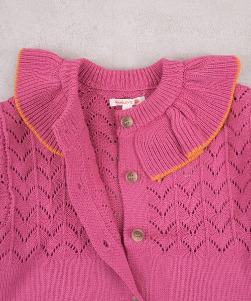 MARKEY'S(マーキーズ)の「フリルカラーニットカーディガン(カーディガン/ボレロ・キッズ・ブルー/オフホワイト/ピンク/ライトグリーン・S/M/L/LL)」の9枚目の写真