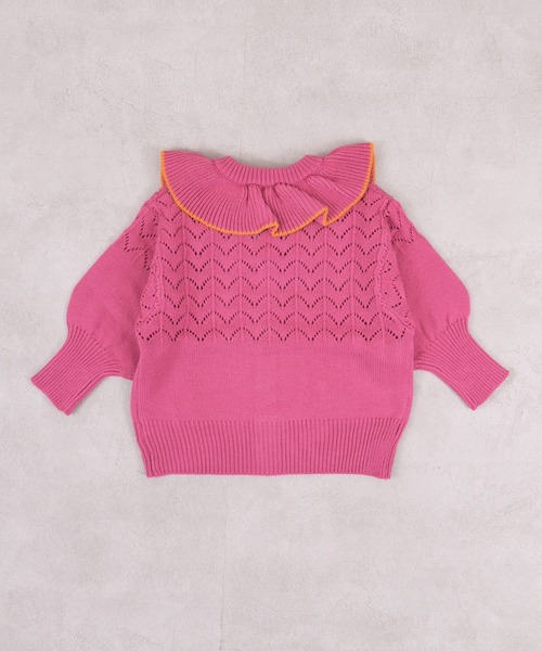 MARKEY'S(マーキーズ)の「フリルカラーニットカーディガン(カーディガン/ボレロ・キッズ・ブルー/オフホワイト/ピンク/ライトグリーン・S/M/L/LL)」の5枚目の写真