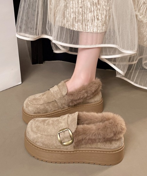 セール】厚底ファー ムートンローファー（ローファー）｜AMELY
