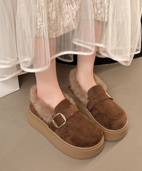 セール】厚底ファー ムートンローファー（ローファー）｜AMELY