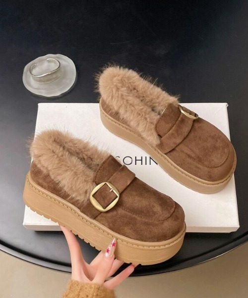 セール】厚底ファー ムートンローファー（ローファー）｜AMELY