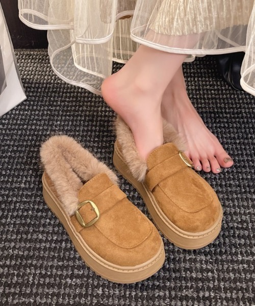 セール】厚底ファー ムートンローファー（ローファー）｜AMELY