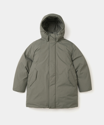 minimal hooded goose down parka khaki grey