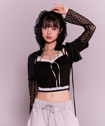CHERRYQUIRI（チェリーキュリー）の「frill layered lace hoody cd - black（カーディガン/ボレロ）」