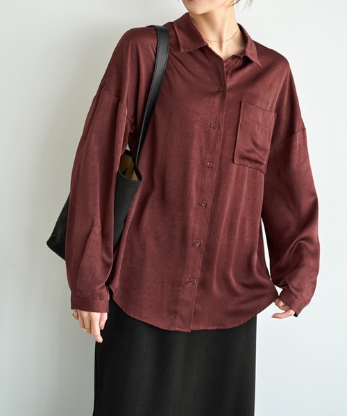 【LUXE】シボ入りとろみサテンシャツB