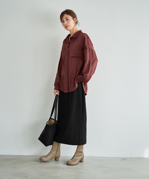 STYLE DELI(スタイルデリ)の「【LUXE】シボ入りとろみサテンシャツB(シャツ/ブラウス・レディース・ライトベージュ/バーガンディー/グレー・FREE)」の15枚目の写真