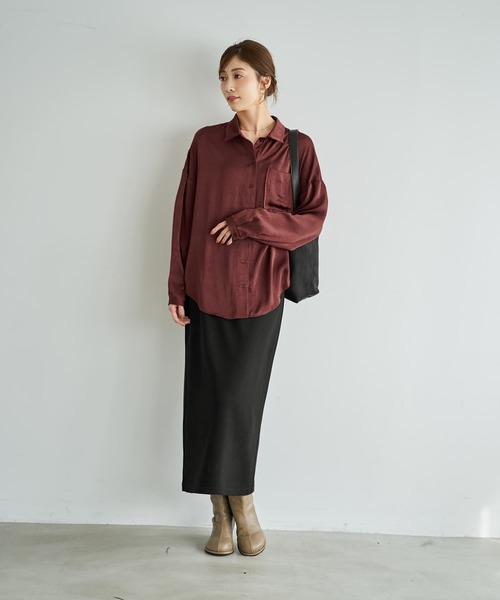 STYLE DELI(スタイルデリ)の「【LUXE】シボ入りとろみサテンシャツB(シャツ/ブラウス・レディース・ライトベージュ/バーガンディー/グレー・FREE)」の18枚目の写真