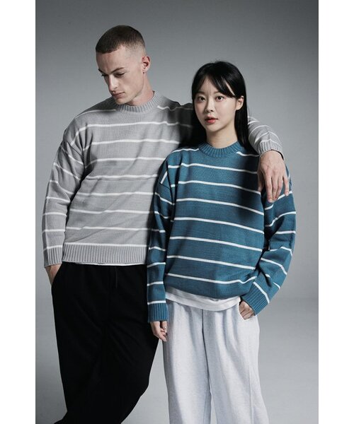 APOSTROPHE COMMA(アポストロフィコンマ)の「ポイントラベルストライプクルーネックオーバーニット(ミント)(ニット/セーター・レディース・その他・MEDIUM/LARGE)」の3枚目の写真