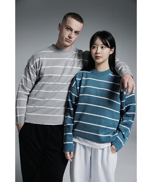 APOSTROPHE COMMA(アポストロフィコンマ)の「ポイントラベルストライプクルーネックオーバーニット(ミント)(ニット/セーター・レディース・その他・MEDIUM/LARGE)」の4枚目の写真