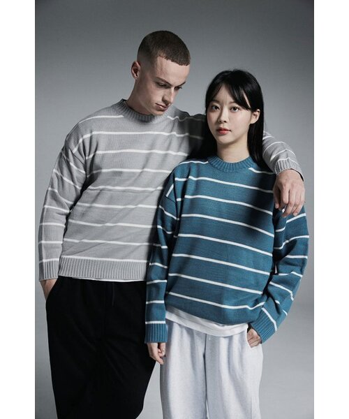 APOSTROPHE COMMA(アポストロフィコンマ)の「ポイントラベルストライプクルーネックオーバーニット(ミント)(ニット/セーター・レディース・その他・MEDIUM/LARGE)」の5枚目の写真