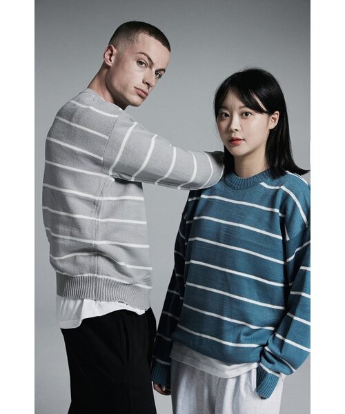 APOSTROPHE COMMA(アポストロフィコンマ)の「ポイントラベルストライプクルーネックオーバーニット(ミント)(ニット/セーター・レディース・その他・MEDIUM/LARGE)」の6枚目の写真