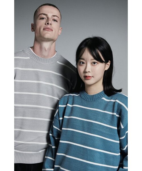 APOSTROPHE COMMA(アポストロフィコンマ)の「ポイントラベルストライプクルーネックオーバーニット(ミント)(ニット/セーター・レディース・その他・MEDIUM/LARGE)」の7枚目の写真