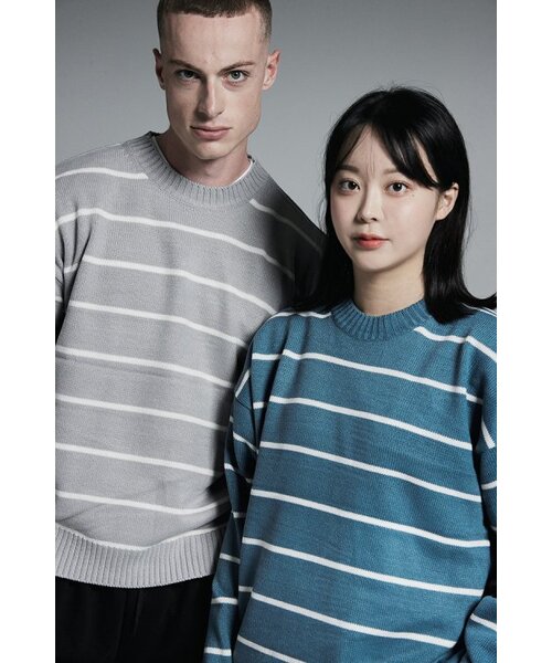 APOSTROPHE COMMA(アポストロフィコンマ)の「ポイントラベルストライプクルーネックオーバーニット(ミント)(ニット/セーター・レディース・その他・MEDIUM/LARGE)」の8枚目の写真