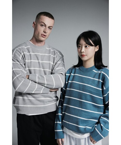APOSTROPHE COMMA(アポストロフィコンマ)の「ポイントラベルストライプクルーネックオーバーニット(ミント)(ニット/セーター・レディース・その他・MEDIUM/LARGE)」の9枚目の写真