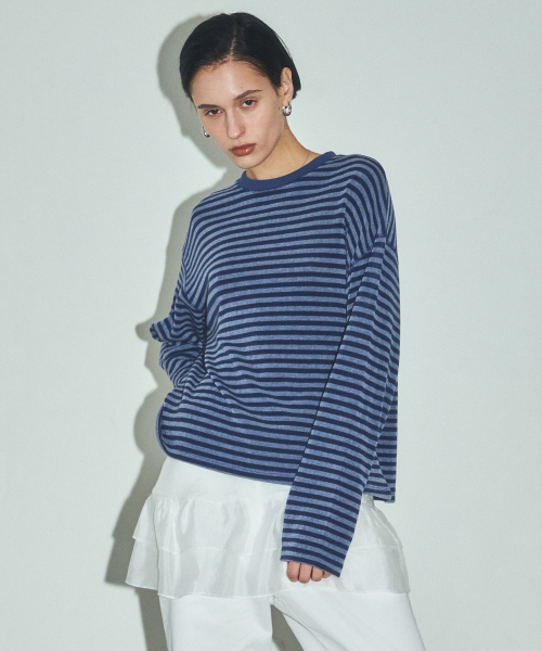 CITTA(シータ)の「S/S ソフトコットンストライプTシャツ_CTT348(ブルー)(Tシャツ/カットソー・レディース・ブルー・FREE)」の3枚目の写真