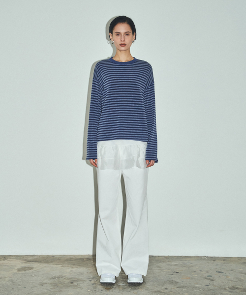 CITTA(シータ)の「S/S ソフトコットンストライプTシャツ_CTT348(ブルー)(Tシャツ/カットソー・レディース・ブルー・FREE)」の2枚目の写真
