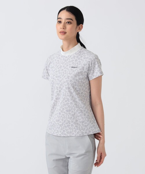 BEAMS GOLF(ビームスゴルフ)の「PURPLE LABEL / シャドーフラワー ジャカード モックネックシャツ (接触冷感・吸水速乾・UVカット)(Tシャツ/カットソー・レディース・ネイビー/ホワイト・MEDIUM/SMALL/LARGE)」の1枚目の写真