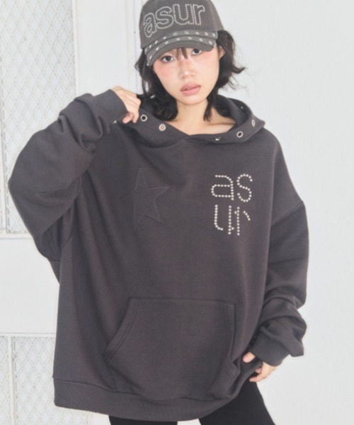as you are（アズユーアー）の「◇ASYOUARE◇ブランド直輸入正規品/スター アイレット フーディー STAR EYELET HOODIE（パーカー・レディース・チャコール/ダークグレー/ブラック・FREE）」の3枚目の写真