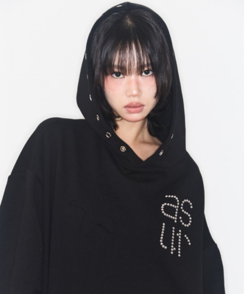 as you are（アズユーアー）の「◇ASYOUARE◇ブランド直輸入正規品/スター アイレット フーディー STAR EYELET HOODIE（パーカー・レディース・チャコール/ダークグレー/ブラック・FREE）」の6枚目の写真