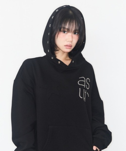 as you are（アズユーアー）の「◇ASYOUARE◇ブランド直輸入正規品/スター アイレット フーディー STAR EYELET HOODIE（パーカー・レディース・チャコール/ダークグレー/ブラック・FREE）」の7枚目の写真