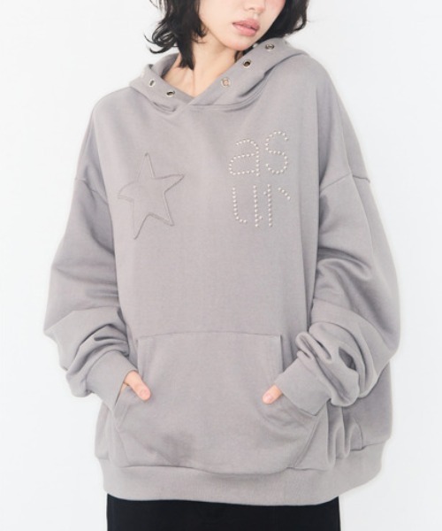 as you are（アズユーアー）の「◇ASYOUARE◇ブランド直輸入正規品/スター アイレット フーディー STAR EYELET HOODIE（パーカー・レディース・チャコール/ダークグレー/ブラック・FREE）」の12枚目の写真