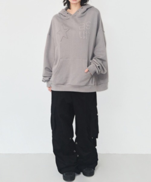 as you are（アズユーアー）の「◇ASYOUARE◇ブランド直輸入正規品/スター アイレット フーディー STAR EYELET HOODIE（パーカー・レディース・チャコール/ダークグレー/ブラック・FREE）」の9枚目の写真
