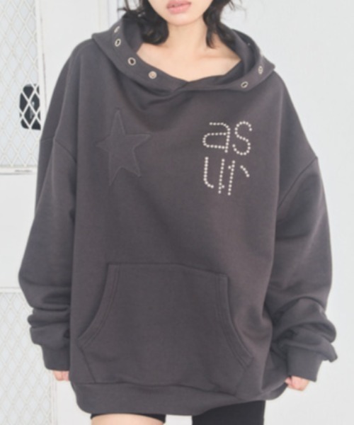 as you are（アズユーアー）の「◇ASYOUARE◇ブランド直輸入正規品/スター アイレット フーディー STAR EYELET HOODIE（パーカー・レディース・チャコール/ダークグレー/ブラック・FREE）」の18枚目の写真