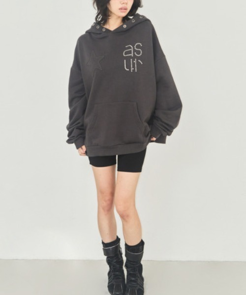 as you are（アズユーアー）の「◇ASYOUARE◇ブランド直輸入正規品/スター アイレット フーディー STAR EYELET HOODIE（パーカー・レディース・チャコール/ダークグレー/ブラック・FREE）」の14枚目の写真