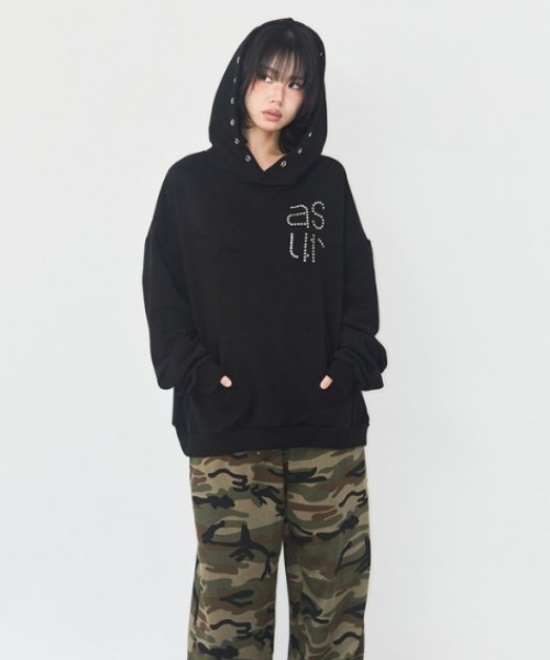 as you are（アズユーアー）の「◇ASYOUARE◇ブランド直輸入正規品/スター アイレット フーディー STAR EYELET HOODIE（パーカー・レディース・チャコール/ダークグレー/ブラック・FREE）」の4枚目の写真