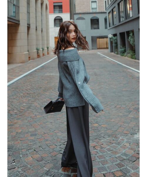 たるたる ZF culture 変形 スラックス ワイドパンツ グレー セール】【LVEU.】ベルト付タックワイドパンツ / ボトムス スラックス