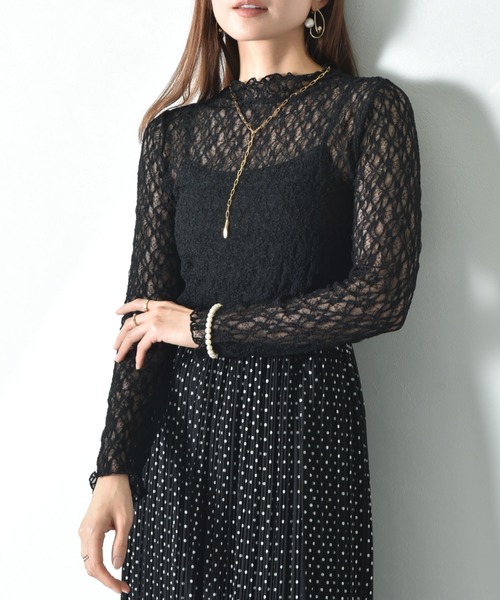 INTERPLANET(インタープラネット)の「総レースハイネックプルオーバー(Tシャツ/カットソー・レディース・オフホワイト/アイボリー/ブラック・FREE)」の3枚目の写真