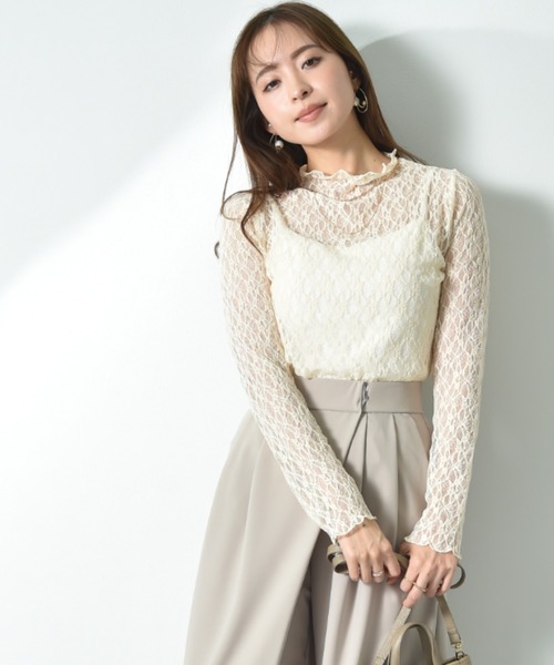 INTERPLANET(インタープラネット)の「総レースハイネックプルオーバー(Tシャツ/カットソー・レディース・オフホワイト/アイボリー/ブラック・FREE)」の4枚目の写真