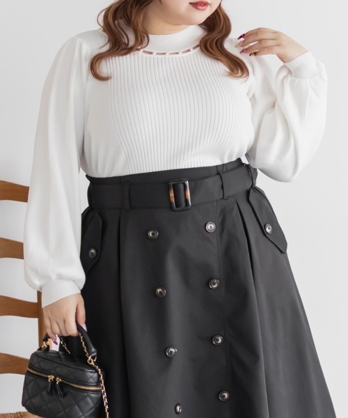 CLETTE(クレット)の「CLETTEオリジナルパールネック長袖リブニット(ニット/セーター・レディース・ピンク/ブラック/オフホワイト・4L/3L/LL)」の2枚目の写真