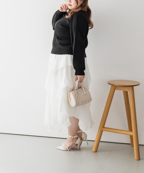 CLETTE(クレット)の「CLETTEオリジナルパールネック長袖リブニット(ニット/セーター・レディース・ピンク/ブラック/オフホワイト・4L/3L/LL)」の11枚目の写真