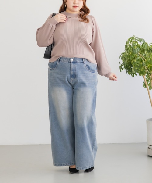 CLETTE(クレット)の「CLETTEオリジナルパールネック長袖リブニット(ニット/セーター・レディース・ピンク/ブラック/オフホワイト・4L/3L/LL)」の13枚目の写真