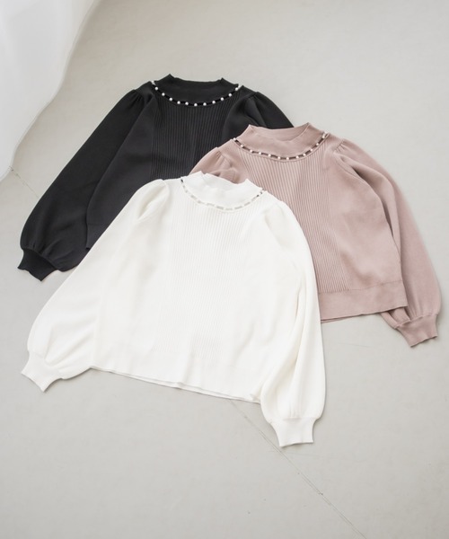 CLETTE(クレット)の「CLETTEオリジナルパールネック長袖リブニット(ニット/セーター・レディース・ピンク/ブラック/オフホワイト・4L/3L/LL)」の16枚目の写真