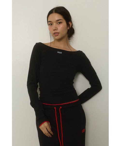 ALEXIA STAM（アリシアスタン）の「Wellness Contrast Cuff Long Sleeve Tee /ウェルネス 配色カフロングスリーブ（Tシャツ/カットソー・レディース・グレー/ブラック・S/M）」の2枚目の写真