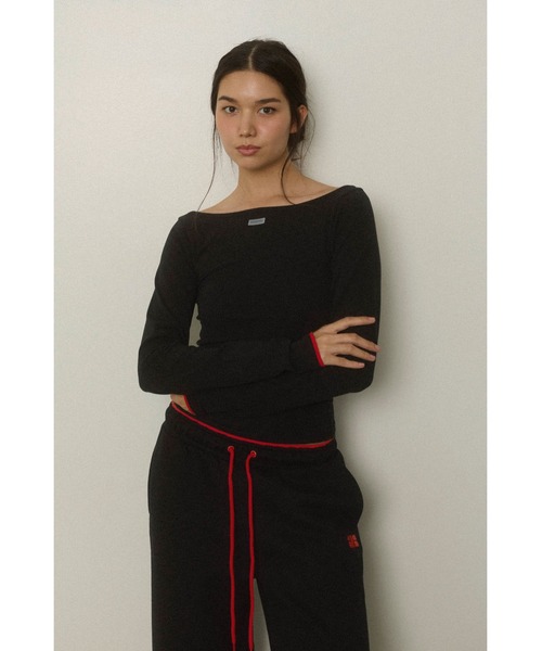 ALEXIA STAM（アリシアスタン）の「Wellness Contrast Cuff Long Sleeve Tee /ウェルネス 配色カフロングスリーブ（Tシャツ/カットソー・レディース・グレー/ブラック・S/M）」の6枚目の写真