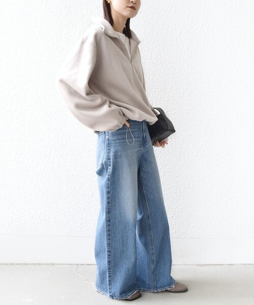 SHIPS（シップス）の「〈洗濯機可能〉フリース 裾 ドロスト ハーフ ジップ プルオーバー（スウェット・レディース・ナチュラル/チャコールグレー/スモークピンク/ライトグリーン・ONE SIZE）」の8枚目の写真