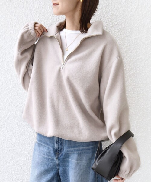 SHIPS（シップス）の「〈洗濯機可能〉フリース 裾 ドロスト ハーフ ジップ プルオーバー（スウェット・レディース・ナチュラル/チャコールグレー/スモークピンク/ライトグリーン・ONE SIZE）」の10枚目の写真