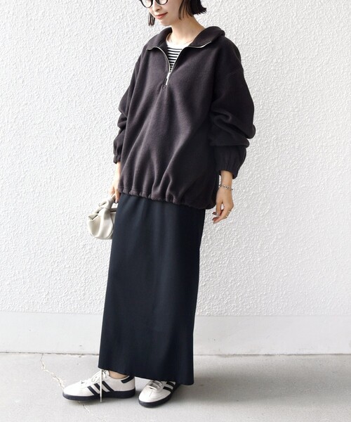 SHIPS（シップス）の「〈洗濯機可能〉フリース 裾 ドロスト ハーフ ジップ プルオーバー（スウェット・レディース・ナチュラル/チャコールグレー/スモークピンク/ライトグリーン・ONE SIZE）」の15枚目の写真