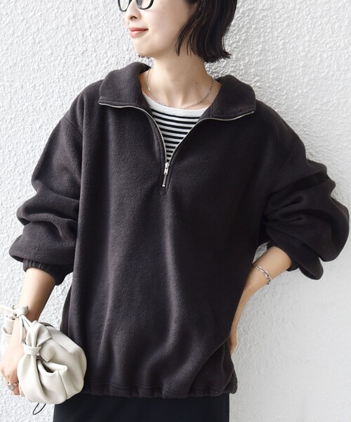 SHIPS（シップス）の「〈洗濯機可能〉フリース 裾 ドロスト ハーフ ジップ プルオーバー（スウェット・レディース・ナチュラル/チャコールグレー/スモークピンク/ライトグリーン・ONE SIZE）」の18枚目の写真