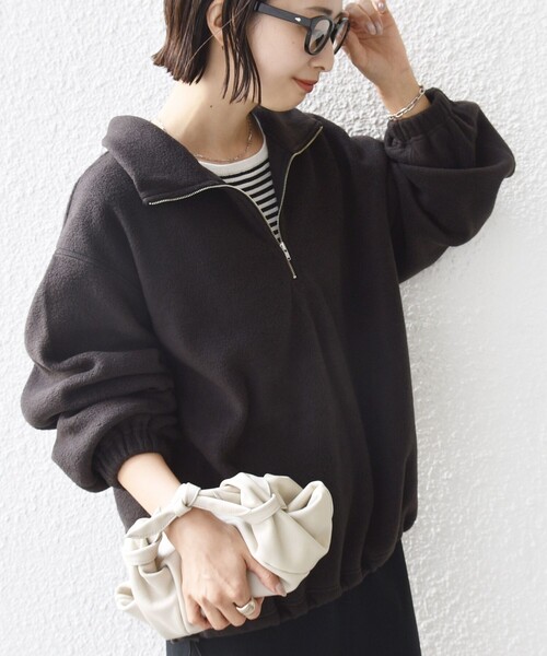 SHIPS（シップス）の「〈洗濯機可能〉フリース 裾 ドロスト ハーフ ジップ プルオーバー（スウェット・レディース・ナチュラル/チャコールグレー/スモークピンク/ライトグリーン・ONE SIZE）」の21枚目の写真